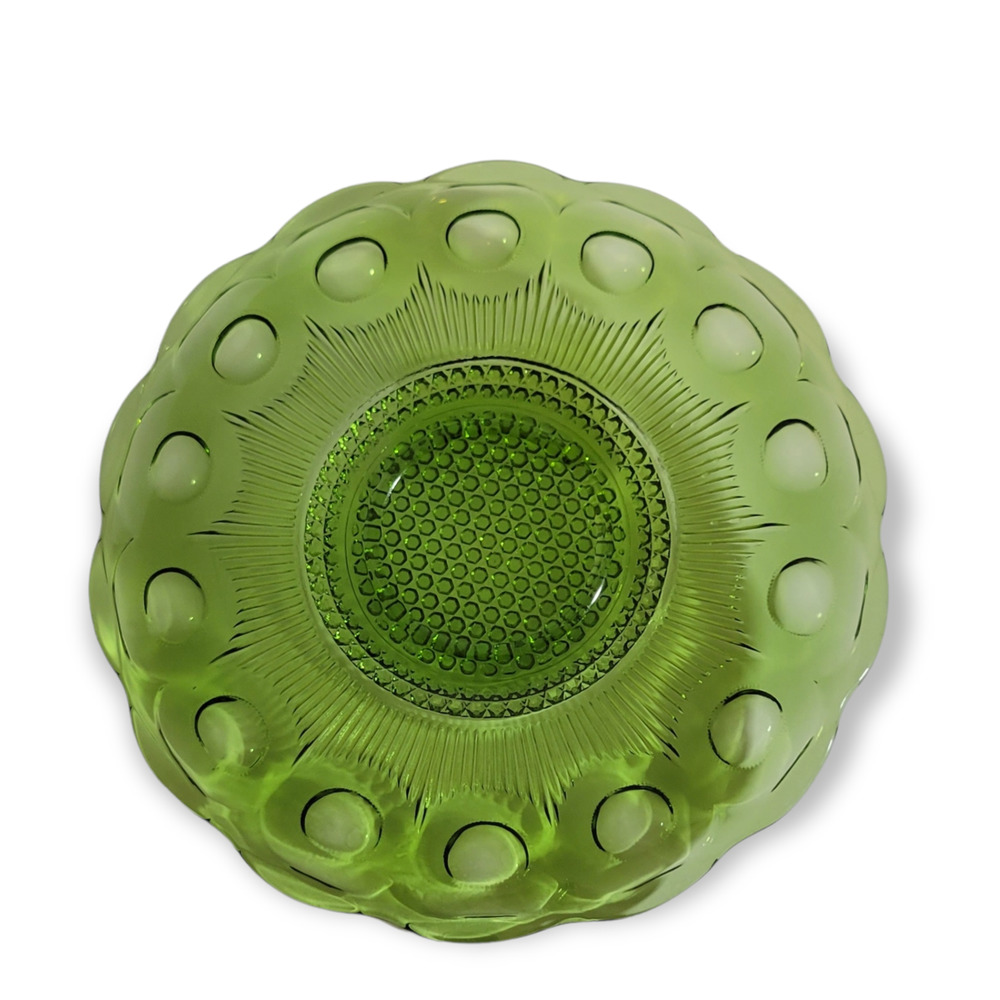Vintage Glass Plate Bartlett Collins Manhattan St Genevieve Green Thumbprint 11"